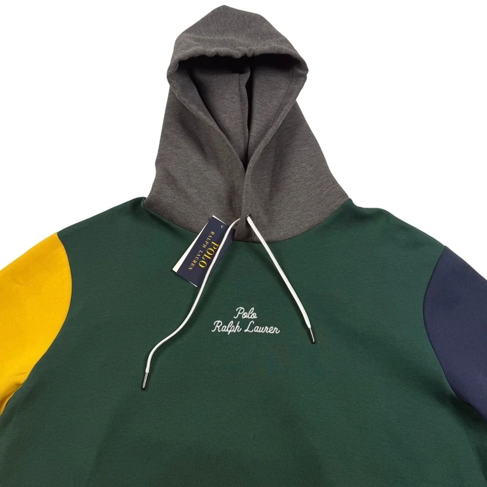 Polo Ralph Lauren Logo Color Blocked Double Knit Hoodie Men Large Multicolor New